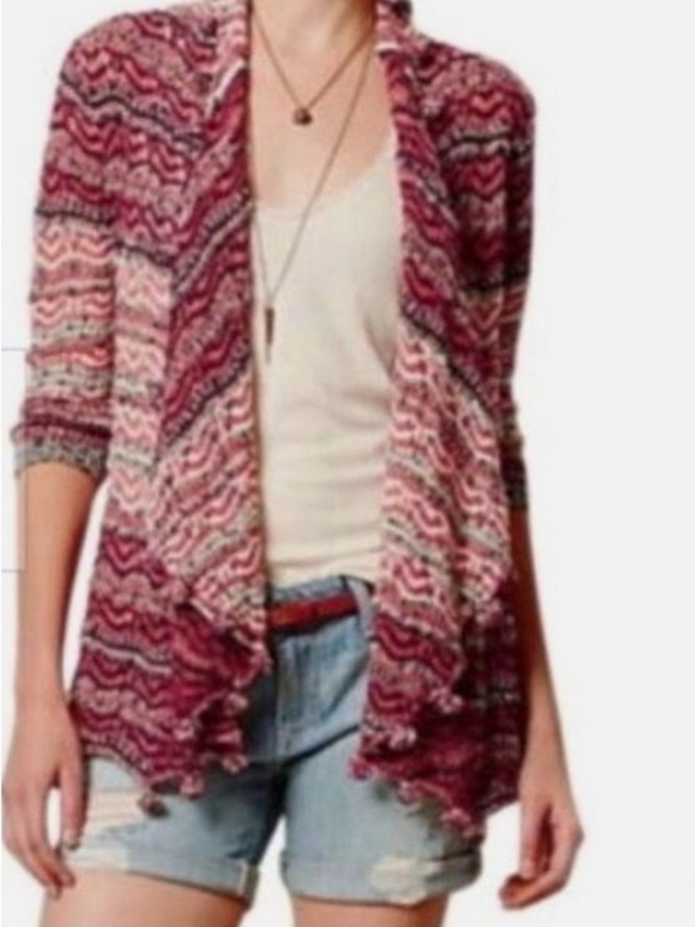 Moth by Anthropologie, Colorful Waterfall Crochet Cardigan, sz XS